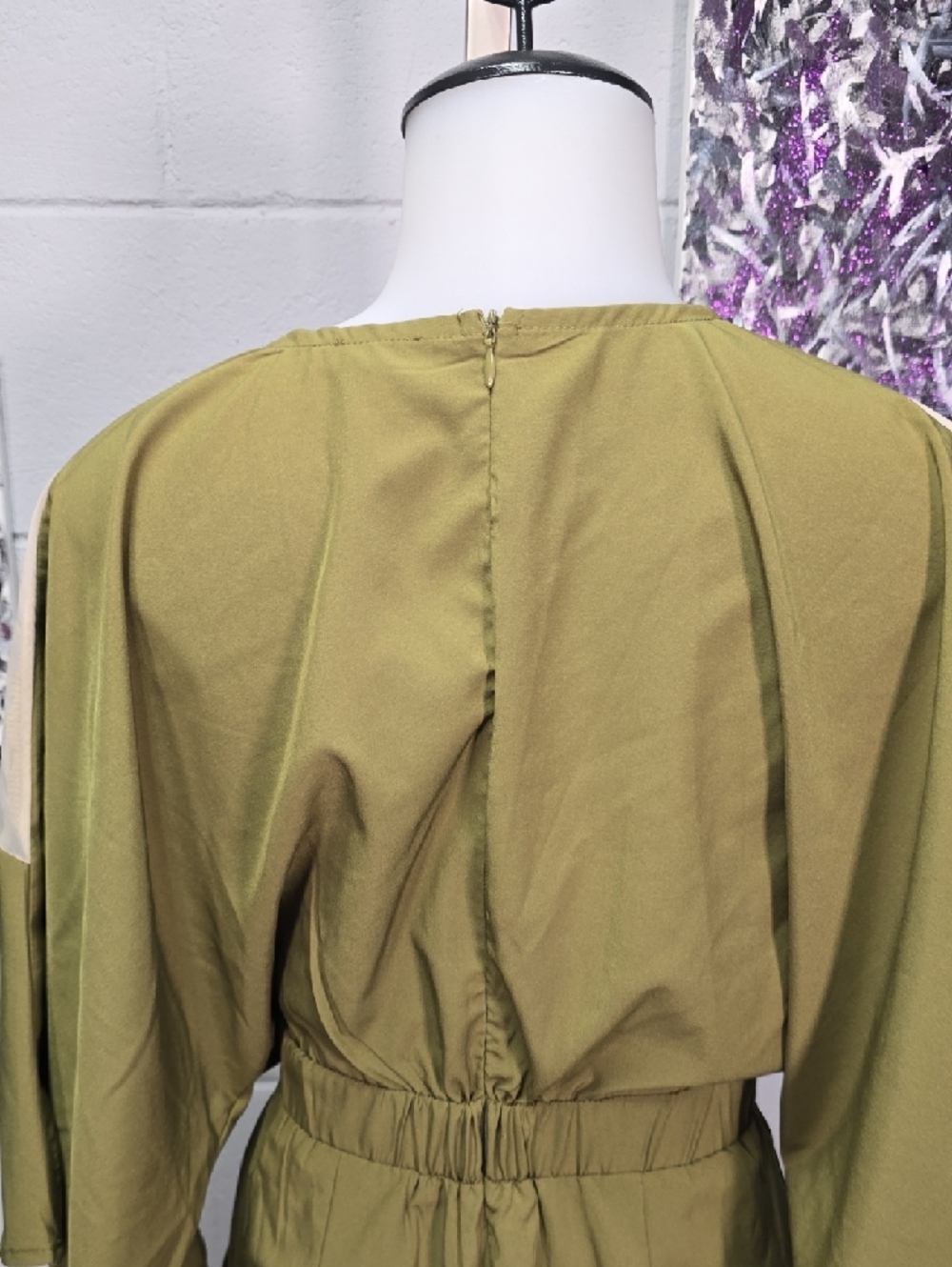 Fashion Nova Olive & Cream V-Neck Short Romper - Picture 7 of 9